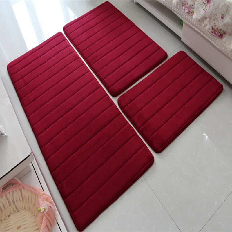 Wine Red 3pieces Нескользящий коврик для ванной из пены с эффектом памяти, коврик для спальни, коврик для двери, коврик для ног, коврики для ванной комнаты, Alfombra Tapete Para Banheiro, коврик, ковры - Цвет: Wine Red 3pieces