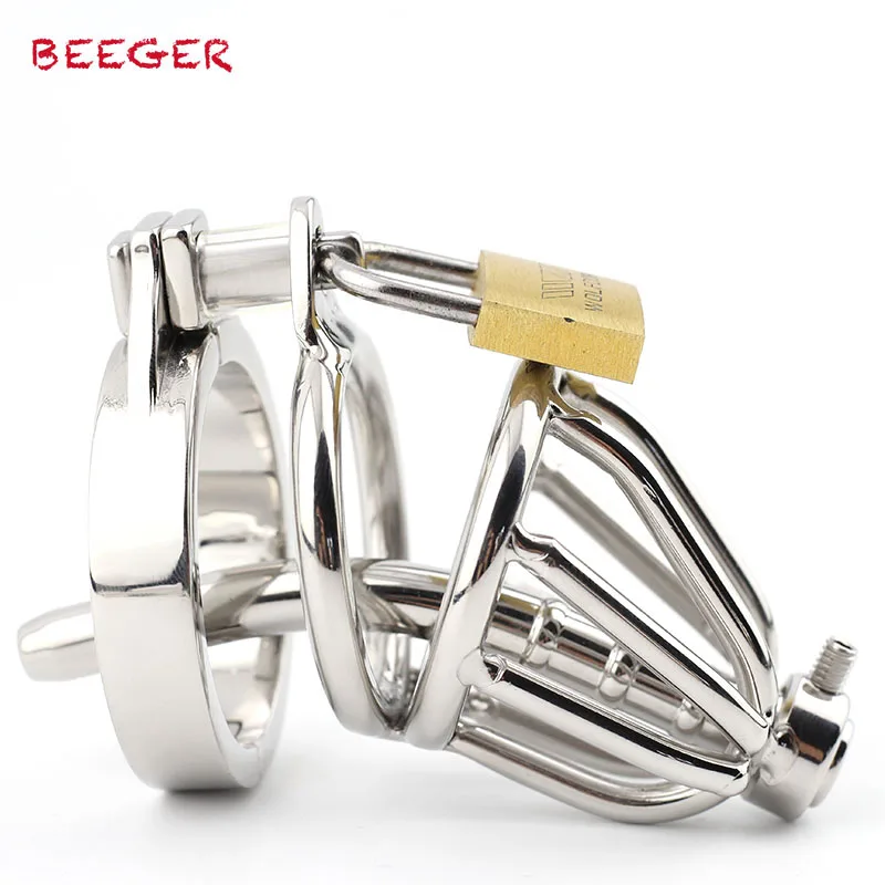 

BEEGER New small male chastity cage metal Cock Ring , Stainless Steel Chastity Cage with Urethral Insert