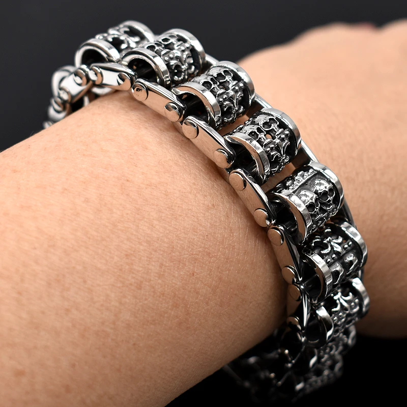AMUMIU панк Рок Череп литая цепочка из нержавеющей стали браслет мужские ювелирные