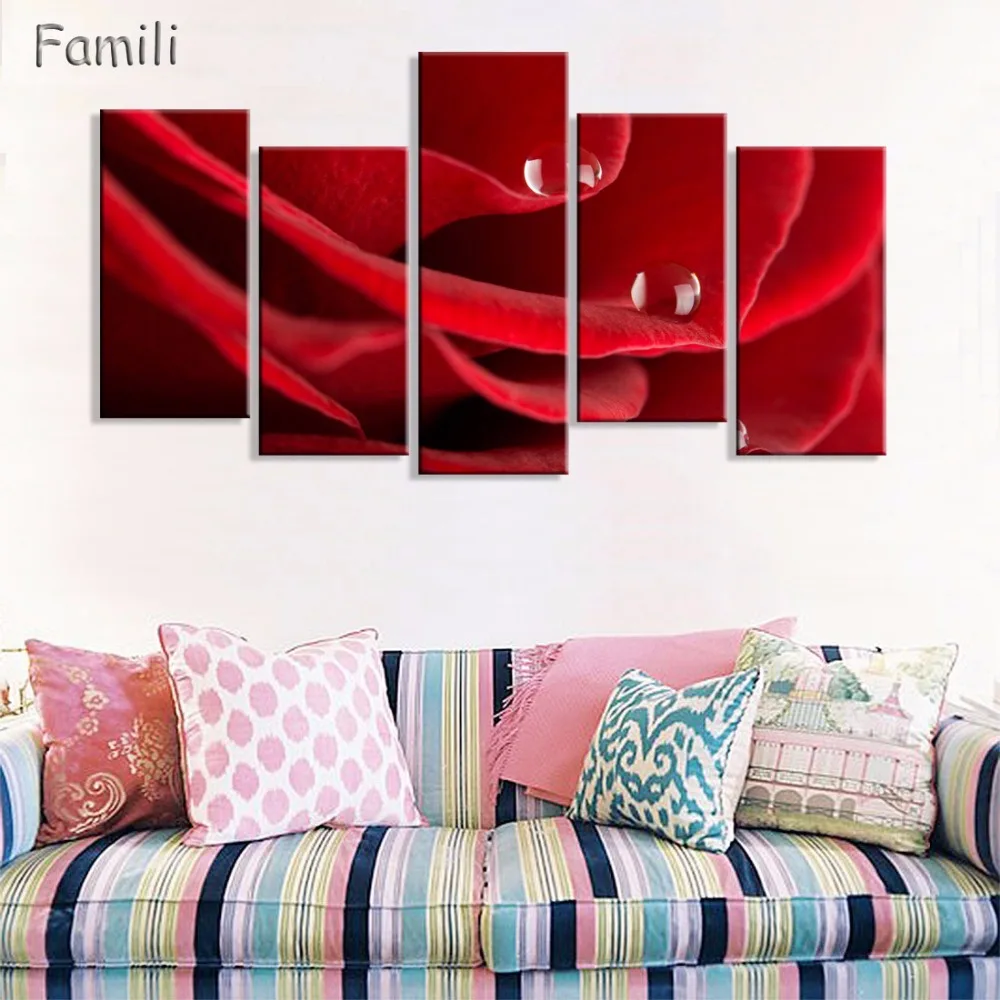 5 панелей HD печать красная роза цветок настенная живопись холст декор комнаты