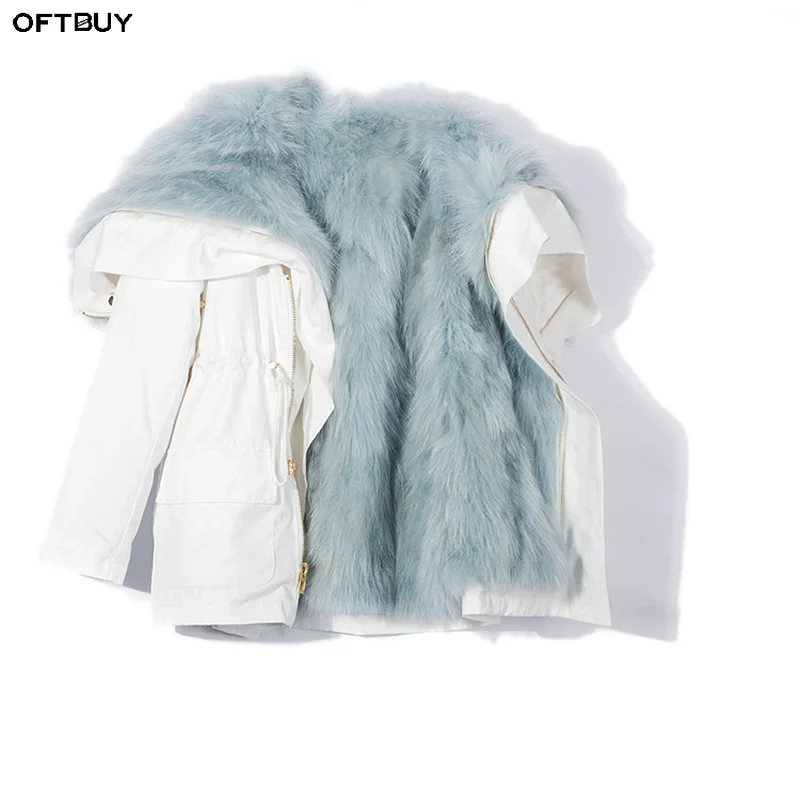 OFTBUY 2018 зимняя куртка женская натуральный мех пальто парка Лисий воротник капюшон