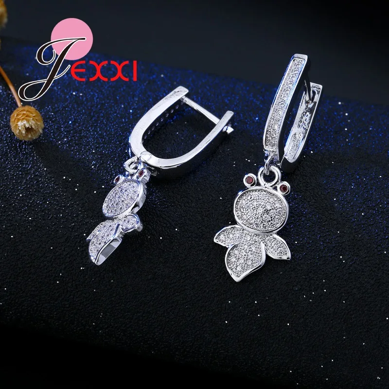 Simulate Crystal Gold Fish Design Jewelry Set For Lady Women 925 Sterling Silver Necklace Pendent Earrings 1set | Украшения и