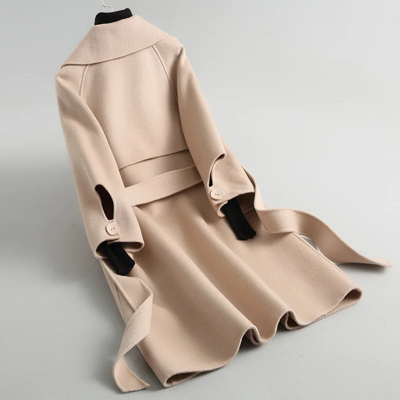 Женское шерстяное пальто большого размера осенне-зимнее из 80% шерсти верхняя