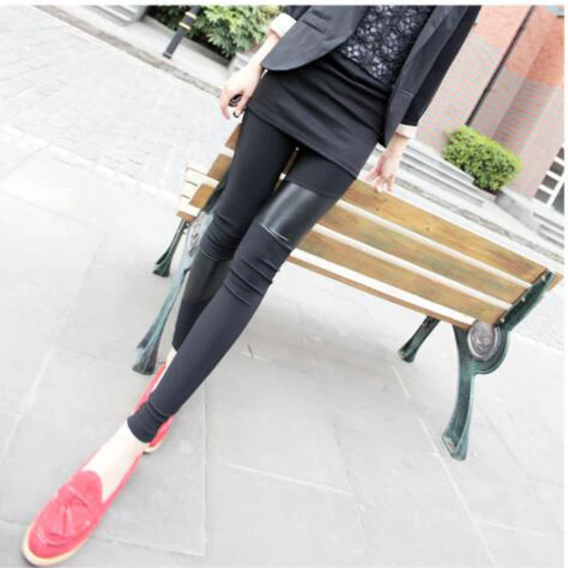 

Babbytoro Female Girl Leggings 2021 Iregular Fake Leather Modal Patch Skinny Fit Plus Size 7XL 6XL 5XL XS Workout Jeggings Black