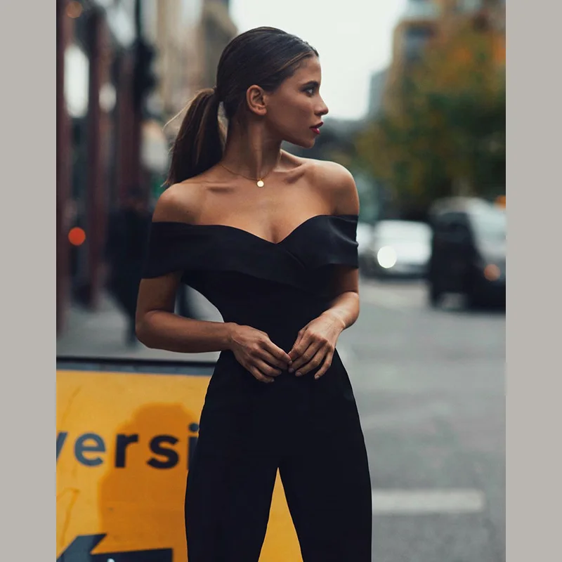 

2018 New Chic Elegant Black Sexy Off The Shoulder Vneck Backless Wholesale Women Celebrity Party Wear Jumpsuit