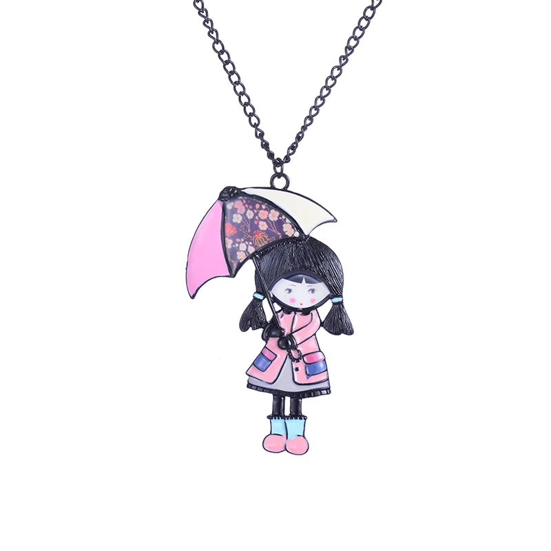 Эмалированное ожерелье и подвеска красивая кукла с зонтом длинная цепь модные