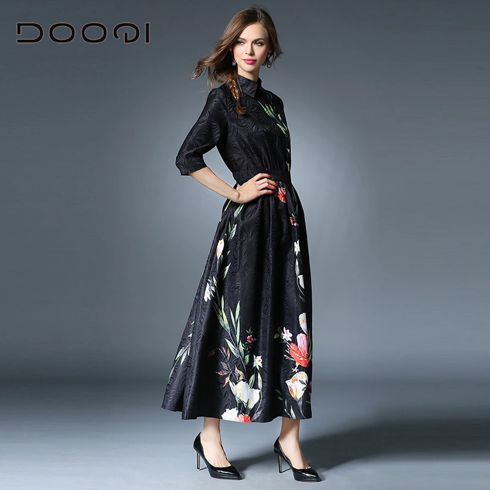 Dooqi Новые взлетно-посадочной полосы дизайнер Кружево Платья для женщин Для 3/4