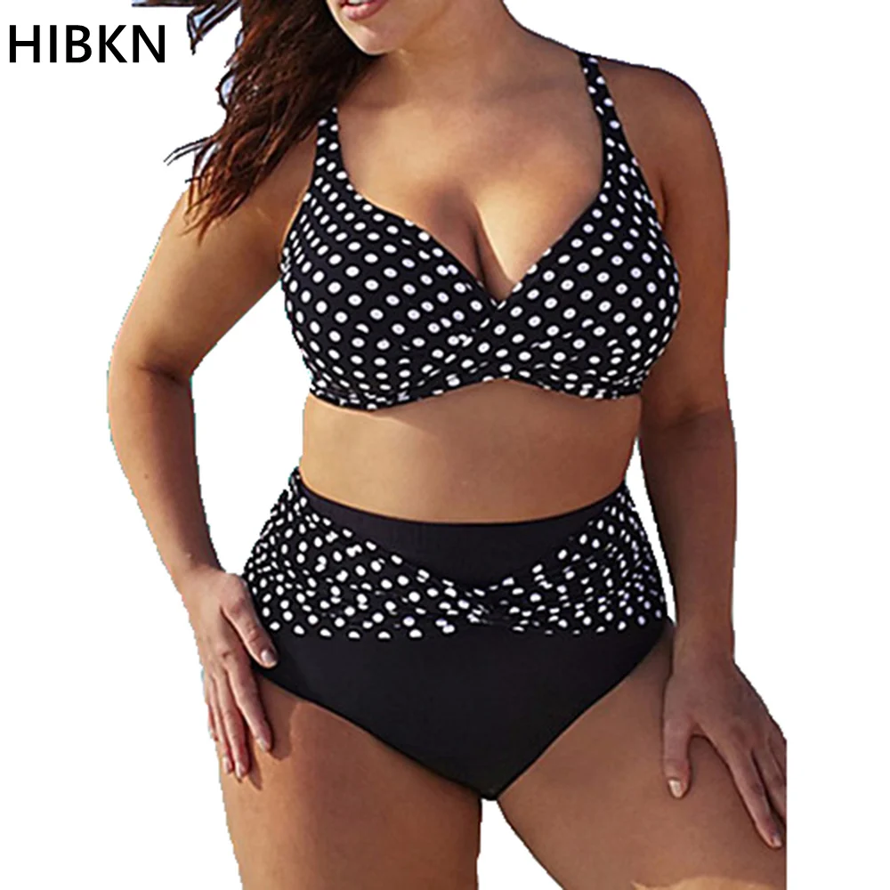Hibkn women bikini push up plus size xxxl 4xl 5xl large 2 piece swimsuit high waist woman dot vintage set | Женская одежда