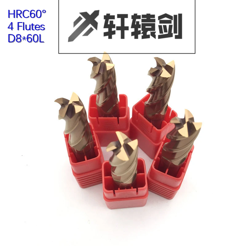 HRC60 4 Флейта D8-60L 10 шт. твердосплавные Уплощенные концевые фрезы с прямыми узкими |