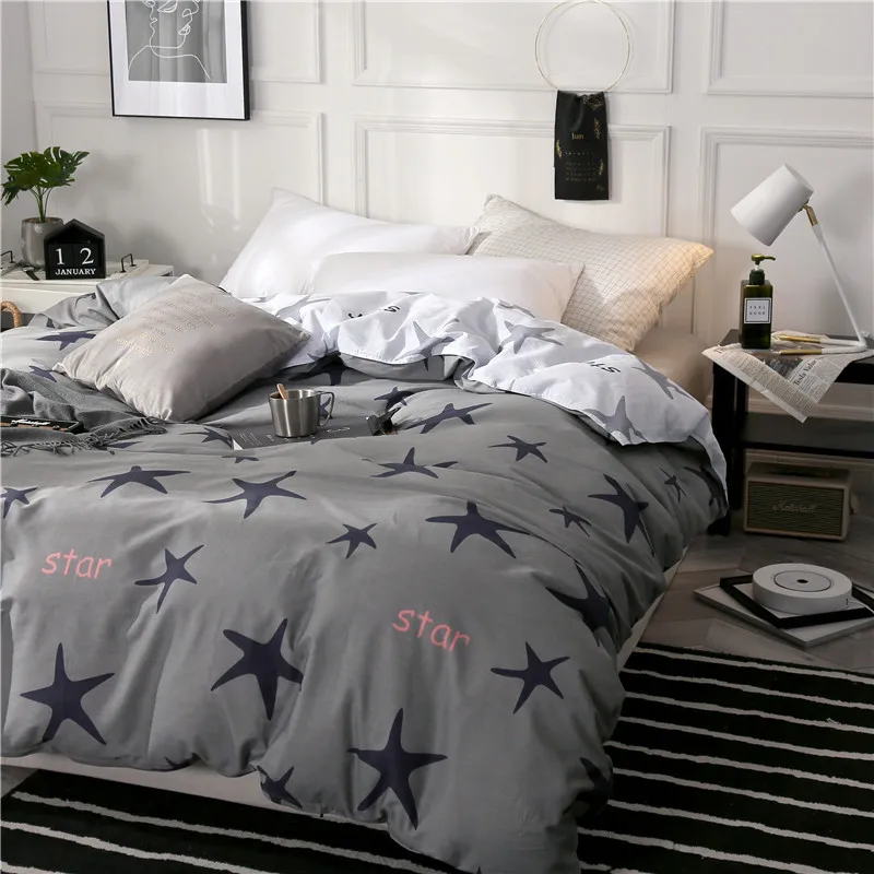 European Style Simple And Elegant Gray Stars Print Pattern Comfortable Soft Bedding 100% Cotton Quilt Cover | Дом и сад