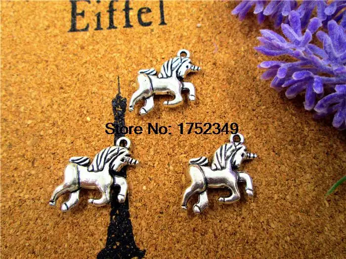 

75pcs--Unicorn Charms, Antique Tibetan silver Unicorn Horse Charm Pendant 16x16mm