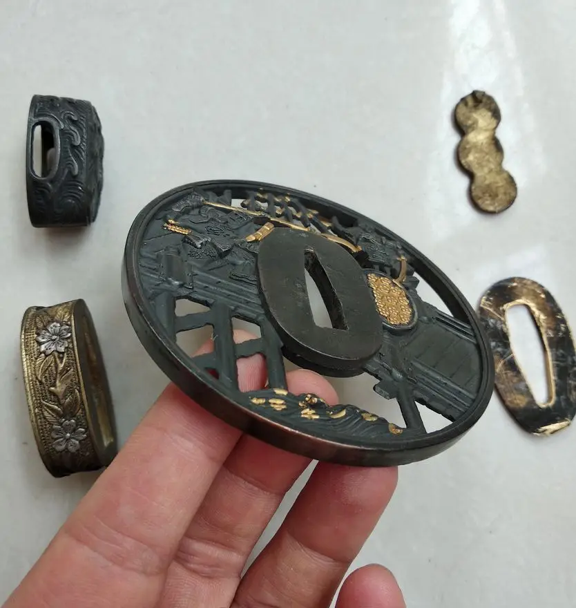 Кованый японский аксессуар для катаны части Tsuba Набор насадок для самурайского меча