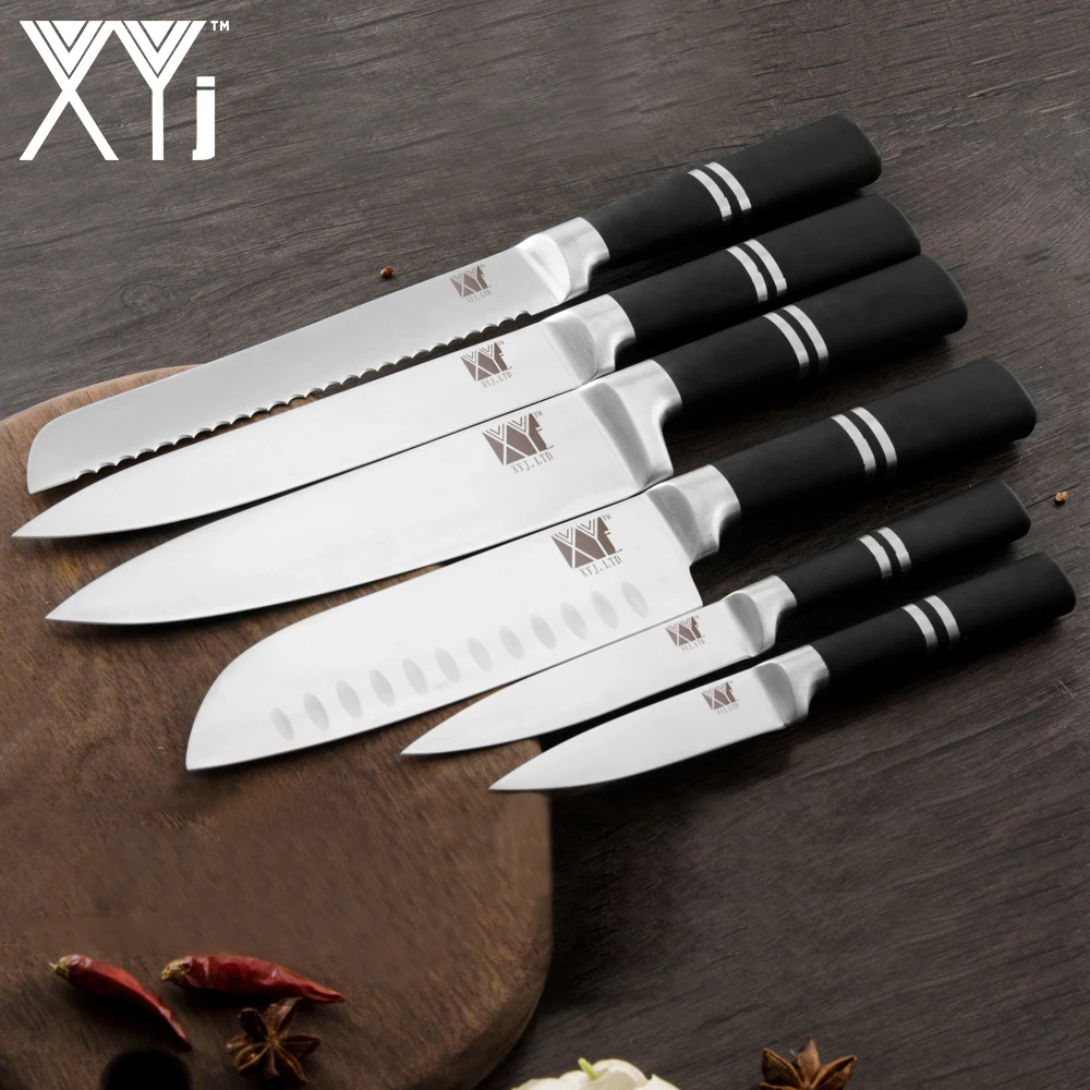 XYj 6pcs Stainless Steel Knives Set Multi-color Handle Chef Bread Slicing Utility Santoku Paring Knives Cooking Tools