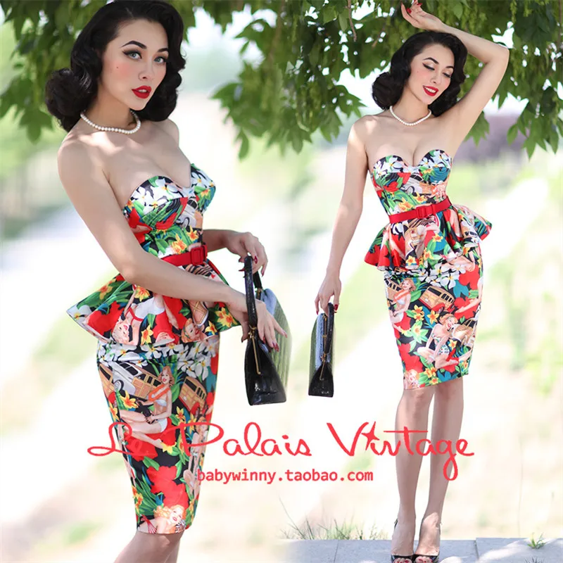 30 le palais/винтажное платье корсет с принтом для девочек 50 s Гавайское баской vestidos