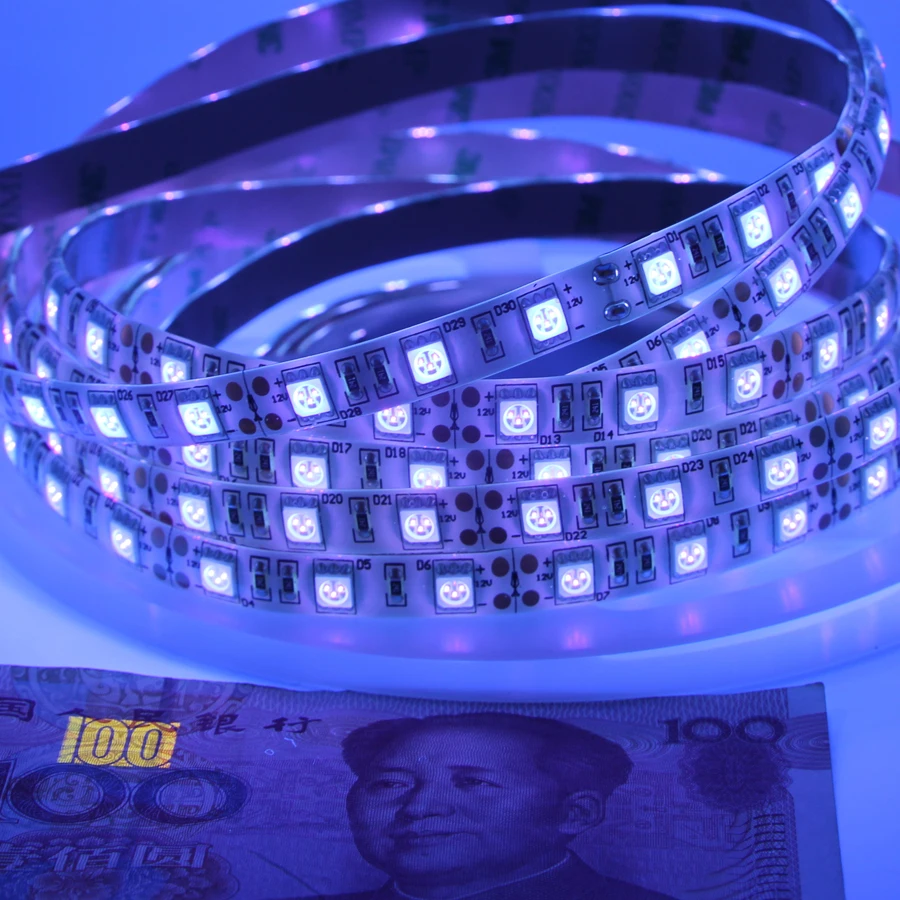5 м ультрафиолетовая Светодиодная лента 12В черная лампа SMD 5050 60leds/m печатная плата