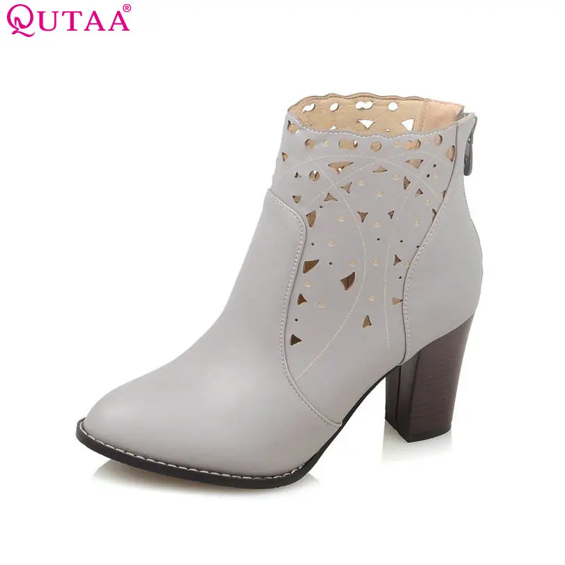 QUTAA/женские туфли с резным узором Искусственная кожа ботильоны на высоком