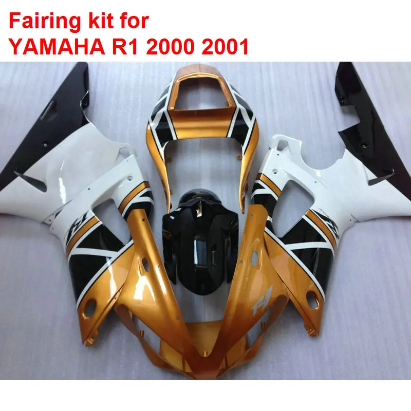 

Top selling fairing kit for Yamaha YZF R1 00 01 gold white black motorcycle fairings set YZFR1 2000 2001 BA40