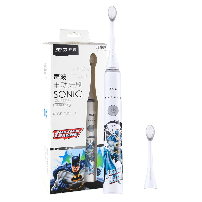 Grey SEAGO Sonic электрическая зубная щетка обновленная детская безопасная автоматическая зубная щетка перезаряжаемая USB с 2 шт сменной головкой SK2 - Цвет: Grey