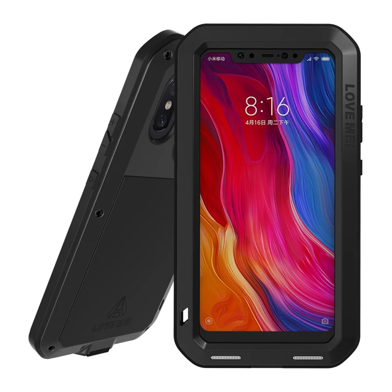 LOVE MEI Powerful Phone Cases for Xiaomi Mi 8 Mi8 Cover Heavy Duty Shockproof Case Silicone TPU Hard Metal Toughened Glass |