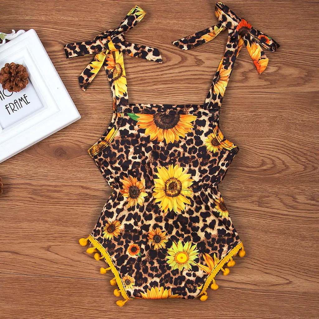 Детский комбинезон для маленьких девочек Летний с бабочкой и леопардовым