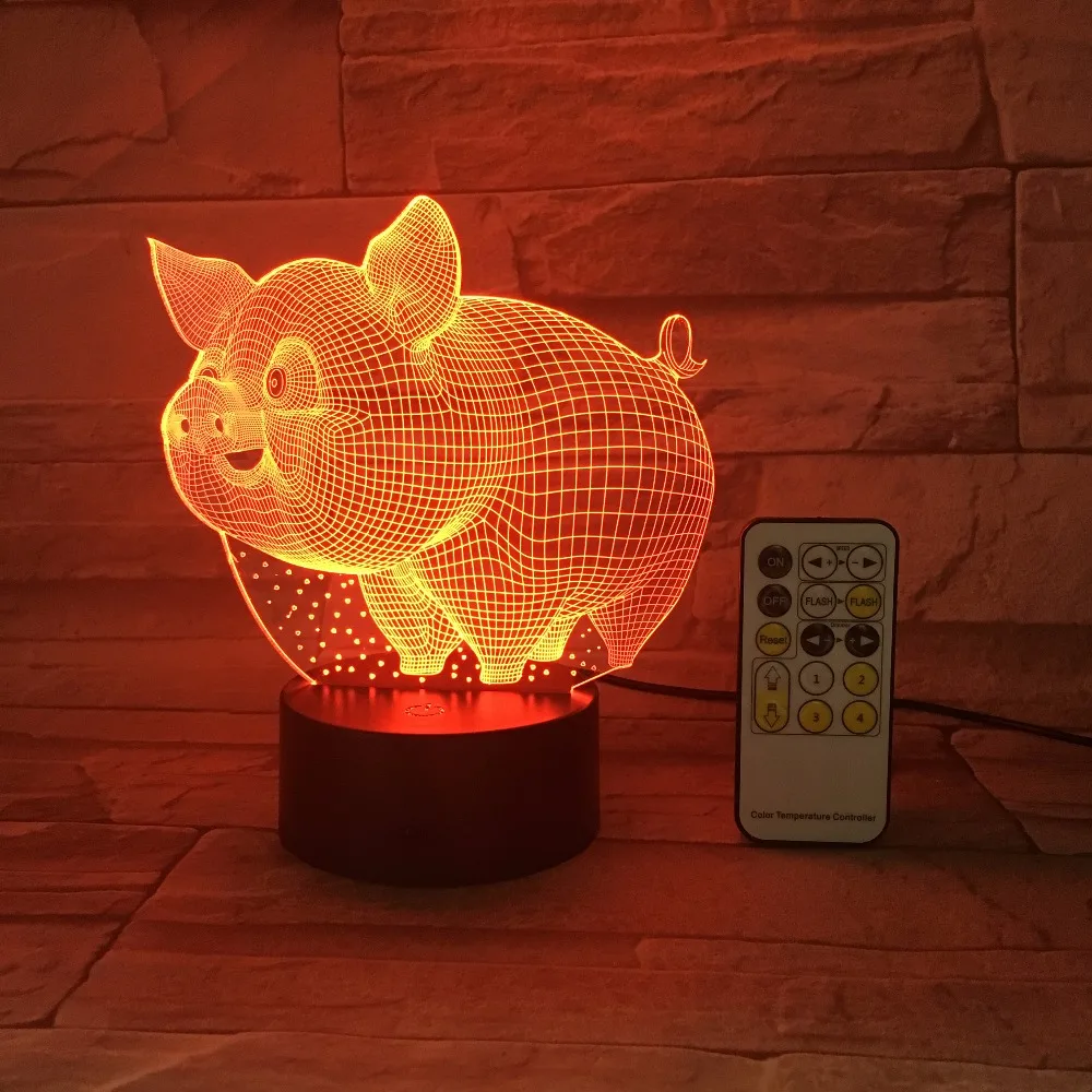 СВЕТОДИОДНЫЙ ночник в виде свиньи 3D светильник с дистанционным или сенсорным