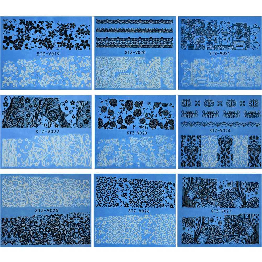 DIY белый и черный воды стикеры дизайн ногтей наклейки новое изображение цветок