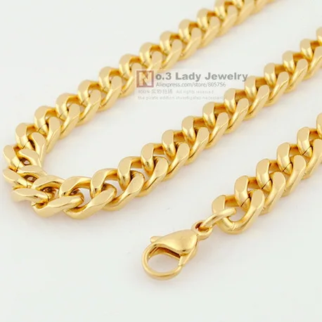 59.5cm 8mm MENS Gold Color GP Stainless Steel Curb Chain Necklace Hip Hop Jewellery 2018 Wholesale WN118 | Украшения и аксессуары