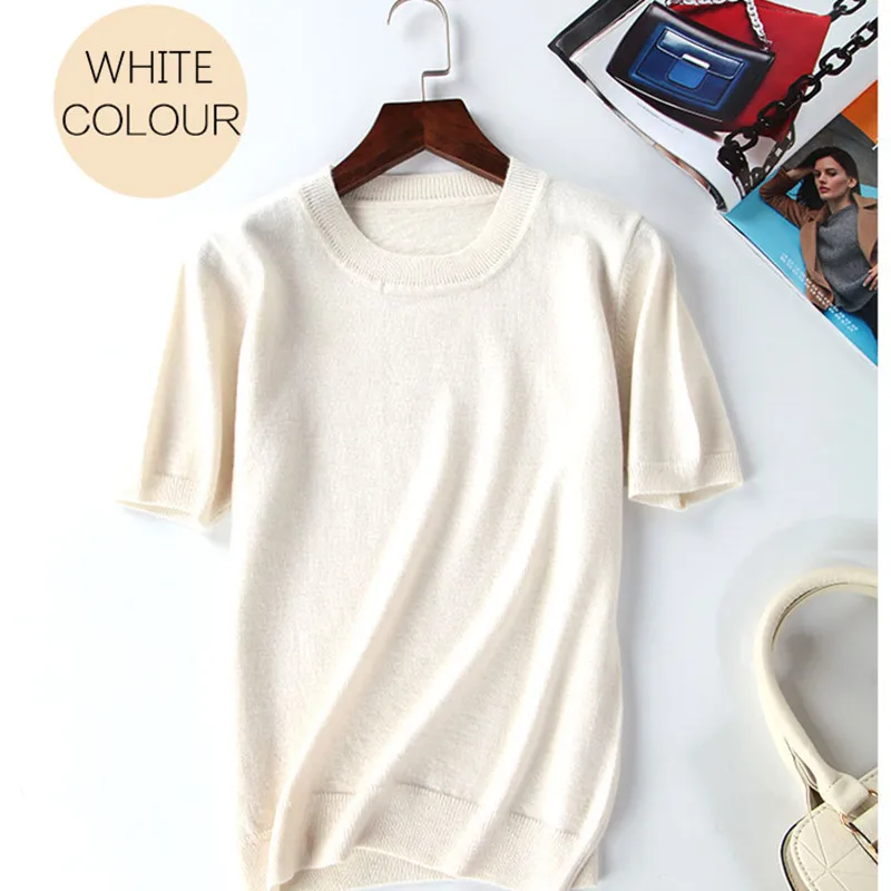Summer Wool Sweater JECH Spring Autumn Women Solid Big Short Sleeve O-neck Pullovers Jumper Knitted Oversize Sweaters | Женская одежда