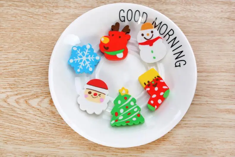 Coloffice 1PC Cartoon Christmas Kawaii Snowman Colorful Shape Eraser For Kids Student Gift Novelty Item Office School Supplies
