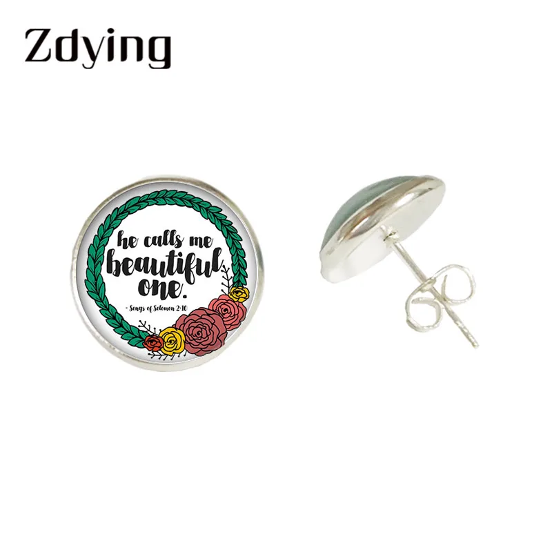 Серьги-гвоздики ZDYING He Call Me Beautiful One Bible Verse серьги из стекла кабошона ювелирное