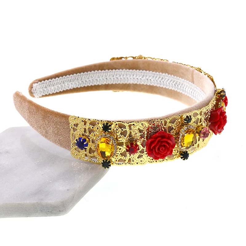 Роскошная розовая головная повязка с ювелирными украшениями в виде барокко, винтажная корона с бриллиантами, хрустальный ободок с драгоценными камнями для волос.