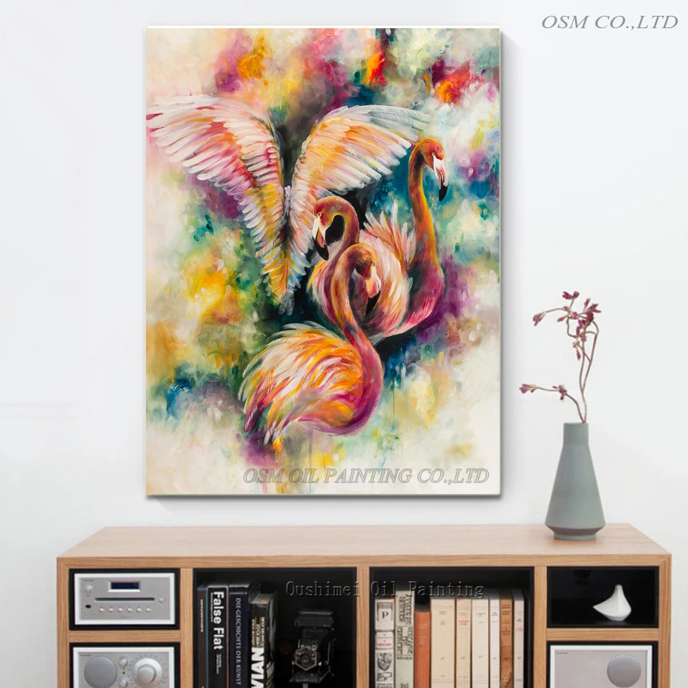 Top Artist Hand-pained High Quality Modern Abstract Flamingo Oil Painting on Canvas Colorful Decorative | Дом и сад