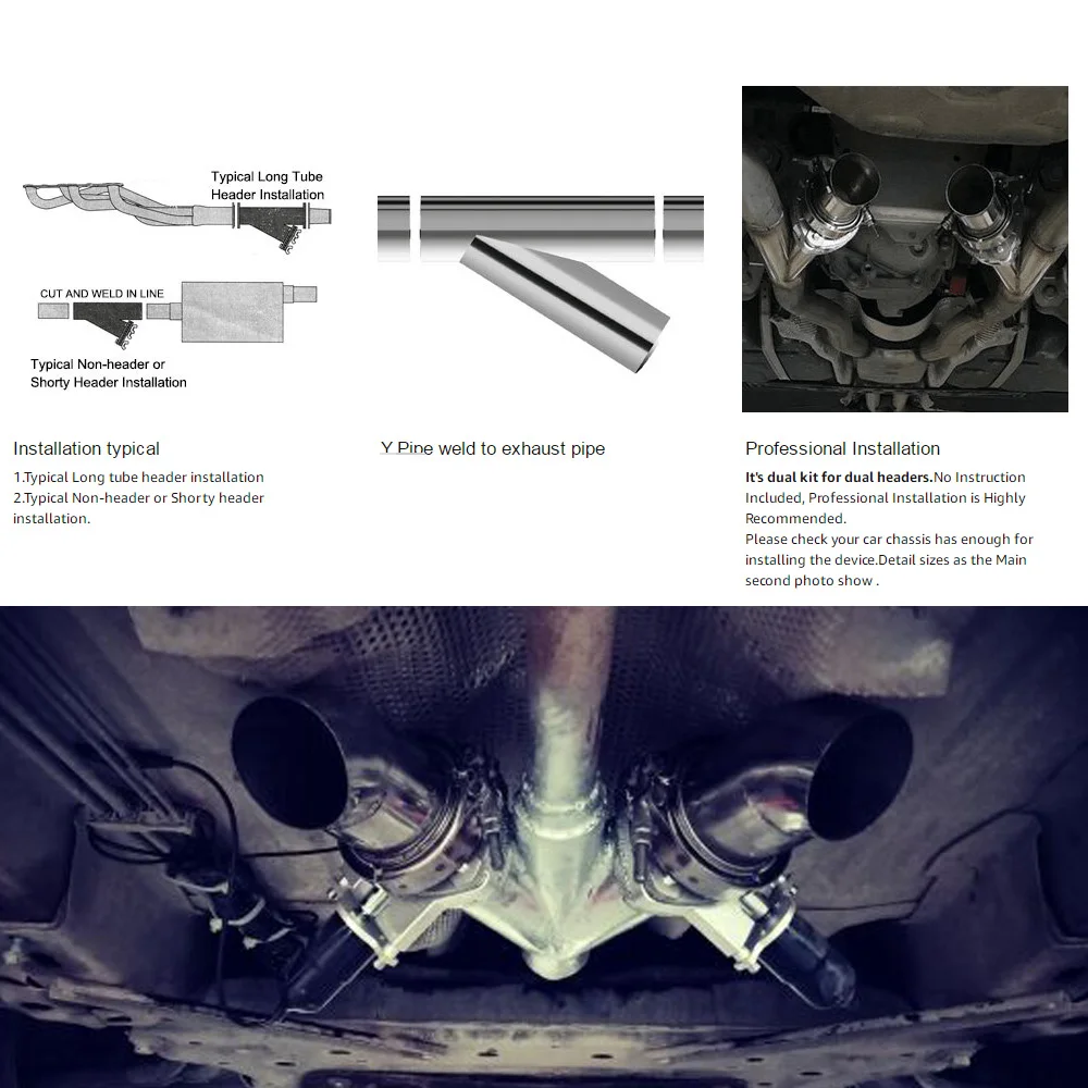 

ESPEEDER 2.25 Inch Exhaust Cutout Stainless Steel Y Headers Catback Pair With Manual Switch Cut Out Pipe Kit