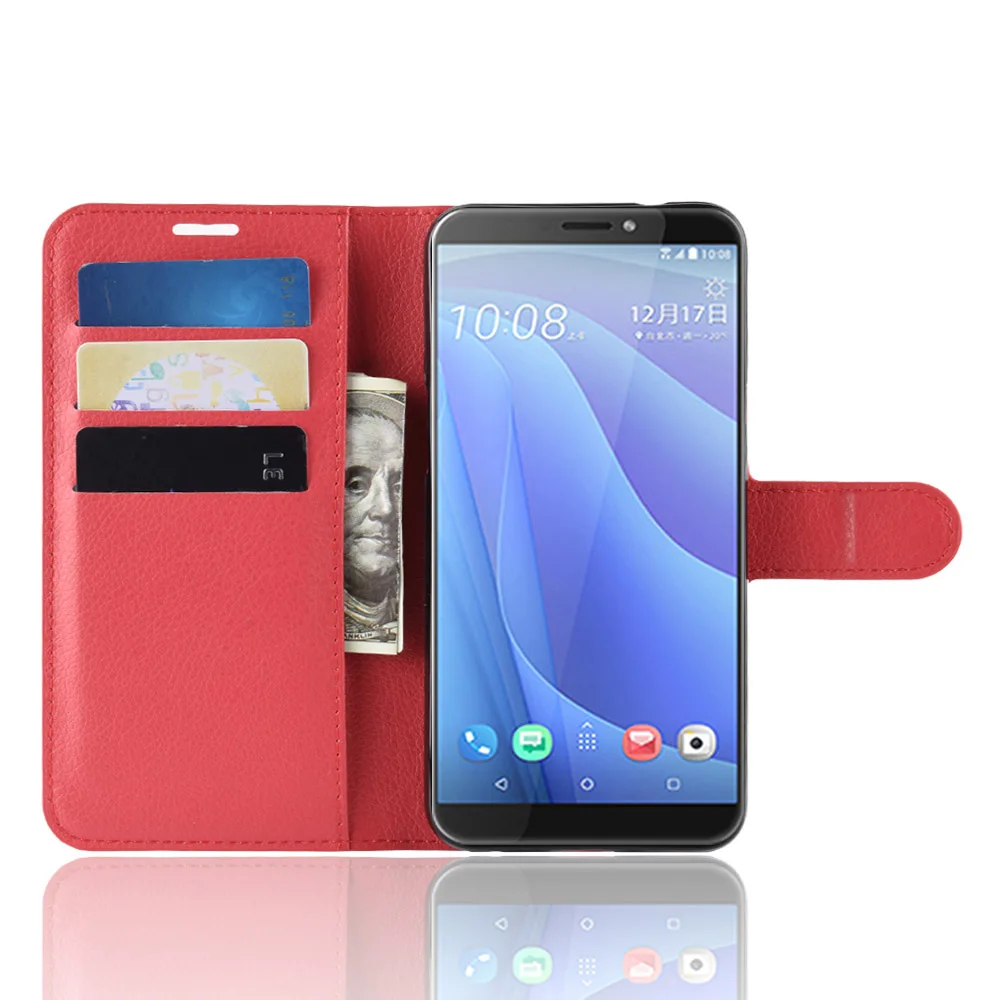 Текстурированный флип-чехол для телефона с текстурой личи для htc Desire 12S U12 Life, ретро кожаный чехол с отделением для карт