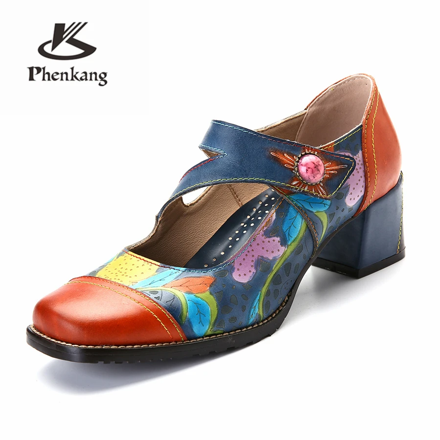 

Women sandals pumps shoes vintage genuine leather high heels gladiator retro summer platform sandals for women shoes 2019