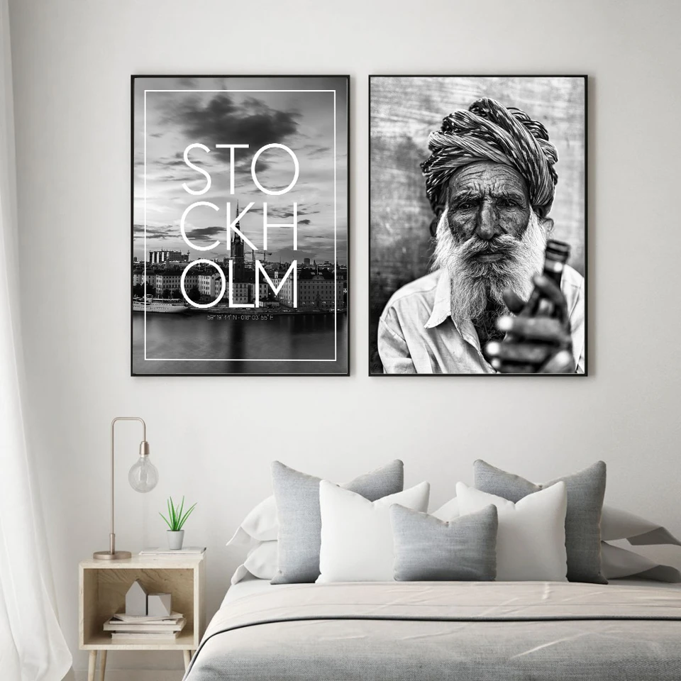 

Royalty Free Black White Portrait Of Elderly Indian Gentlemen Poster Print Stockholm Landscape Wall Pictures Canvas Prints Decor