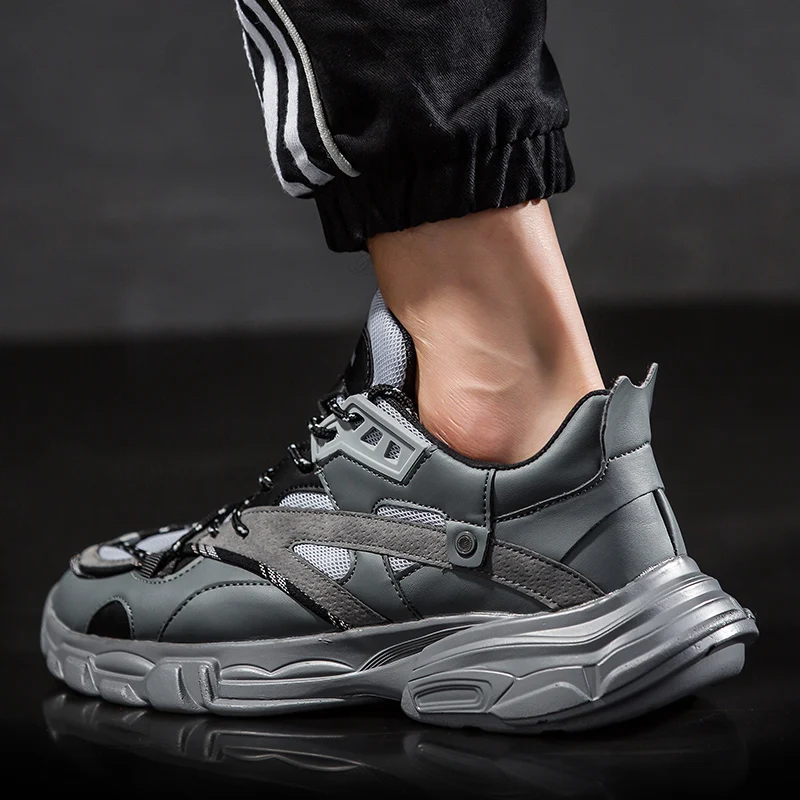 Men Chunky Sneakers Fashion Cool Gray Thick Sole Dad Shoes For Male Lace-up Patchwork Handsome Casual 230m | Обувь