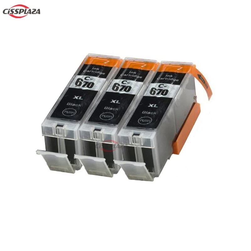 CISSPLAZA 3 шт. PGI670 Черный чернильный картридж совместимый для Canon MG5760 MG5765 MG5766 MG6860 MG6865