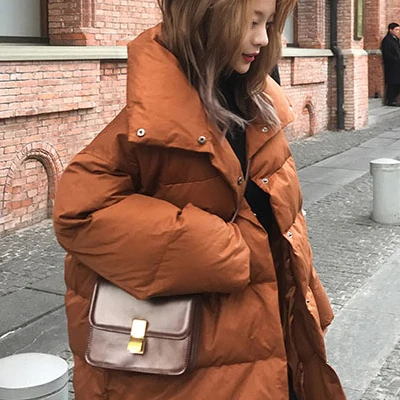 caramel colour Зимние женские парки, плотная верхняя одежда, однотонное пальто средней длины, повседневные тонкие женские пуховики, женская новая коллекция, лидер продаж, B673 - Цвет: caramel colour