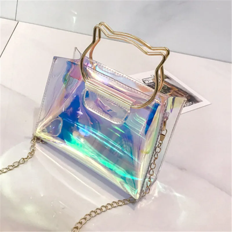 2018 Новый Cat прозрачный для девочек-подростков Crossbody сумка Голограмма блеск кожи