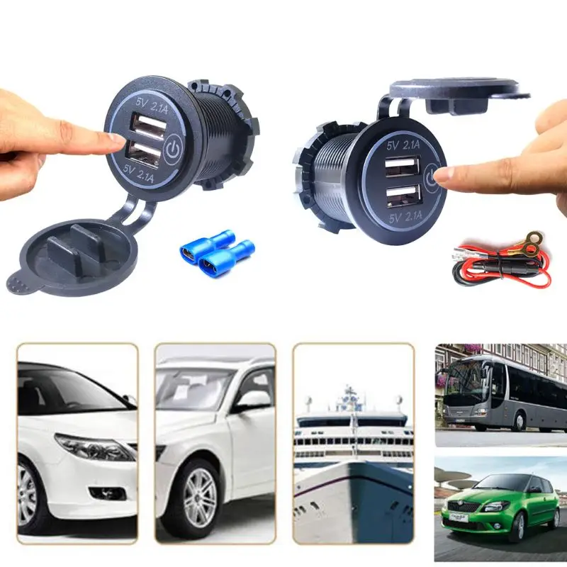 12V 24V Dual USB Автомобильное зарядное устройство 2.1A светодиодный автомобиль Зарядное