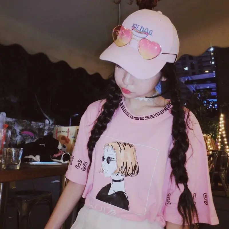 

Spring Summer Shrine Bf Wind Loose T-shirt Cute Cartoon Half Sleeve Tees T Shirt Women Short Sleeve Summer Tops