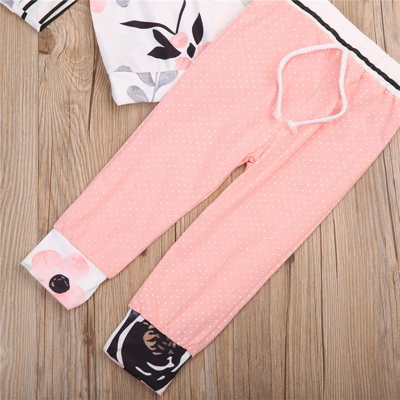 

3Pcs Toddler Infant Newborn Baby Girls Long Sleeve Hooded T-shirt Tops Long Pants Headband Outfits Set Girls Hoodies Floral 0-3Y