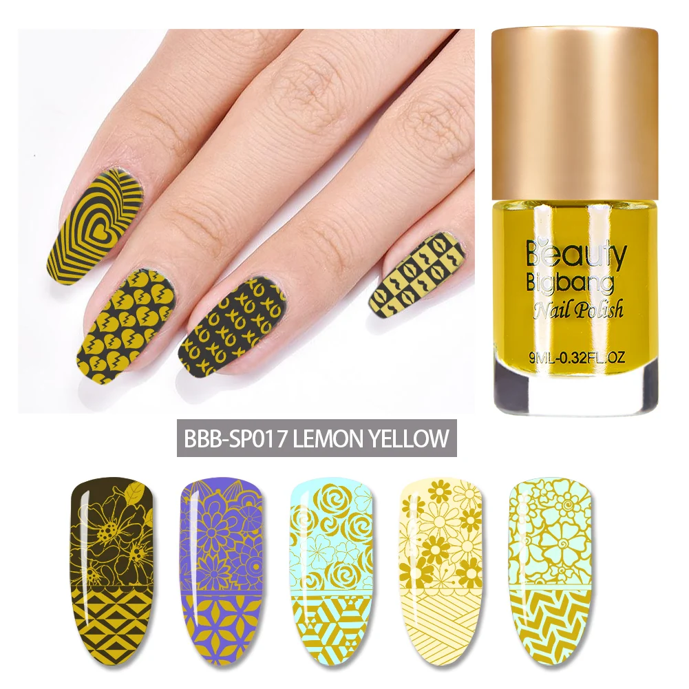 Небесно-голубой BEAUTYBIGBANGNail штамповка гель лак для ногтей красочный дизайн ногтей пластина печать лак 6 цветов 1 бутылка - Цвет: Небесно-голубой