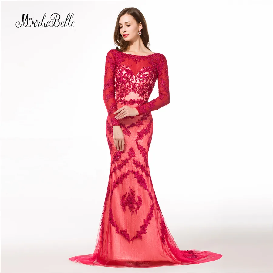 Modabelle Дубай кружевное длинное красное вечернее платье с аппликацией русалки