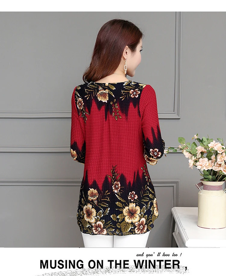 2017 женские элегантные рубашки с цветочным принтом три четверти рукава круглый