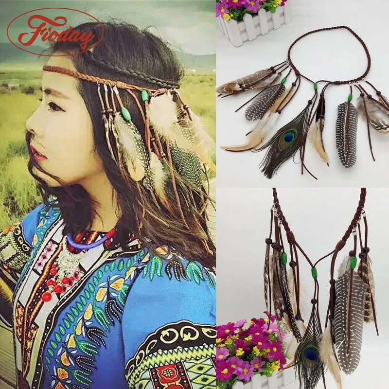 Fioday Women Feather Hairband Hair Comb Headwear Boho Headband Headpiece Bohemian Tassel Accessories for Girls Hairgrips |