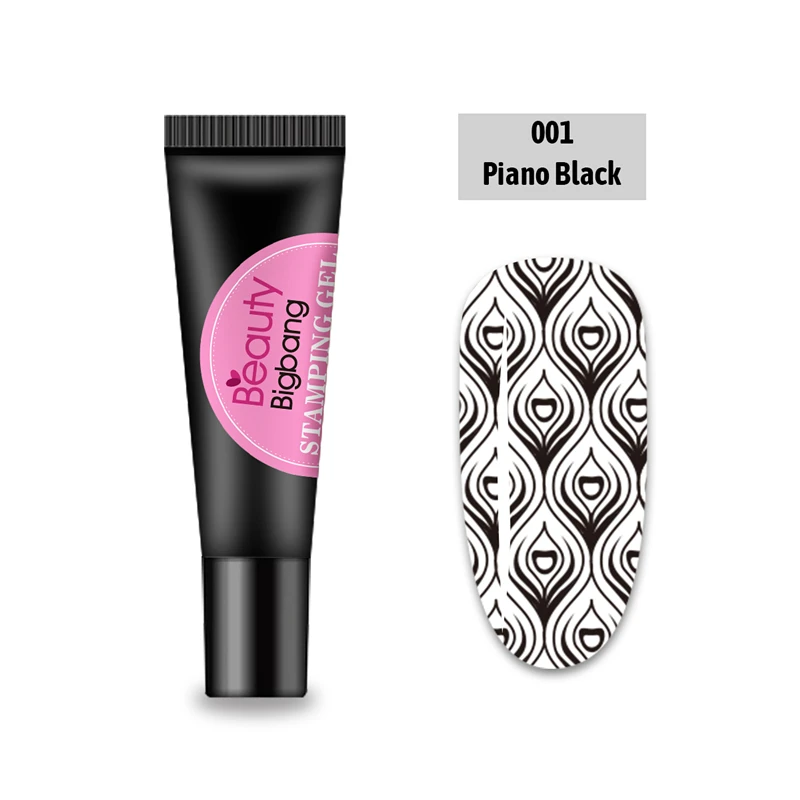 1A Гель для штамповки Beautybigbang, 8 мл, черный, белый цвет, для пластины для штамповки ногтей, УФ-Гель-лак, отмачиваемый, лак для печати, масло - Цвет: 1A