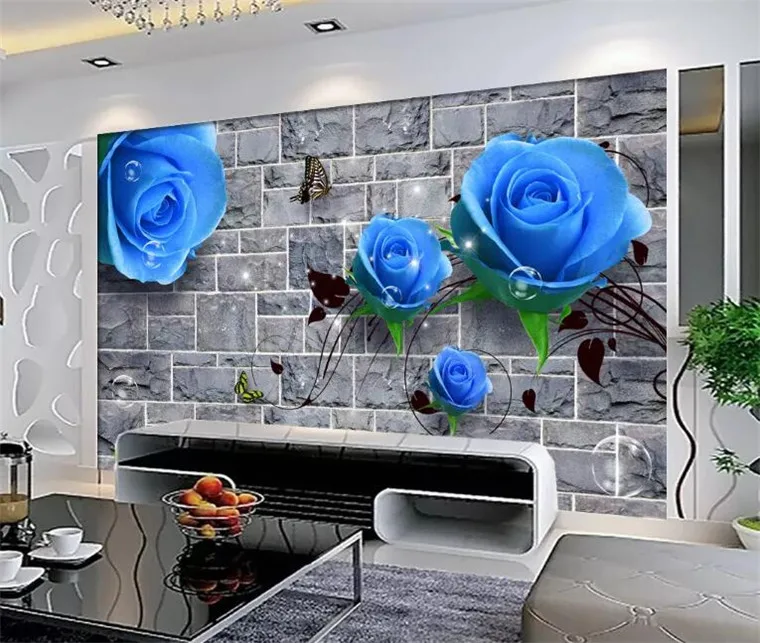 Настенная 3D фотобумага синяя Роза фотообои для гостиной фона телевизора