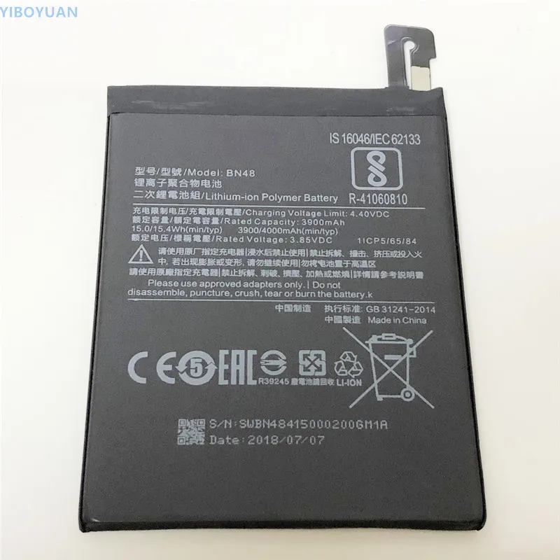 3,85 V 3900/4000 мА/ч, BN48 для Xiaomi Redmi Note 6 Pro Батарея